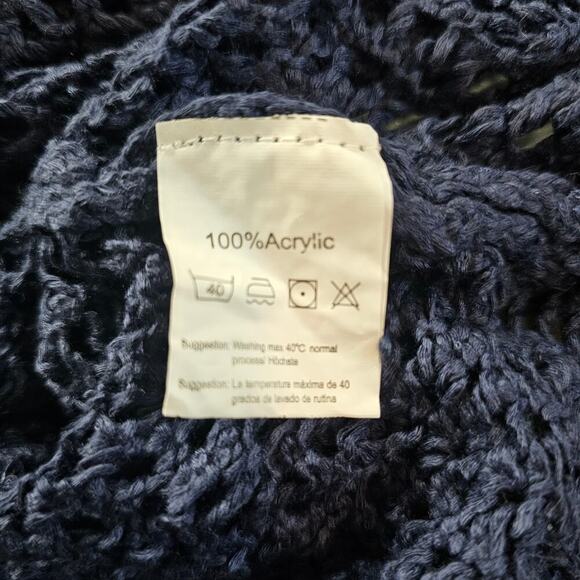 Crochet Knitted Blouse Womens XL Blue Button Top Short Sleeve Sheer Boho Indie - Picture 9 of 9